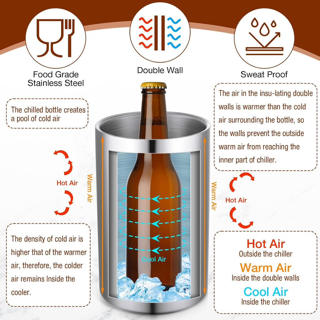 Wine Chiller Bucket Wine Bottles Cooler Bulk, Stainless Steel Double Wall Insulated Champagne Ice Bucket - Set of 6