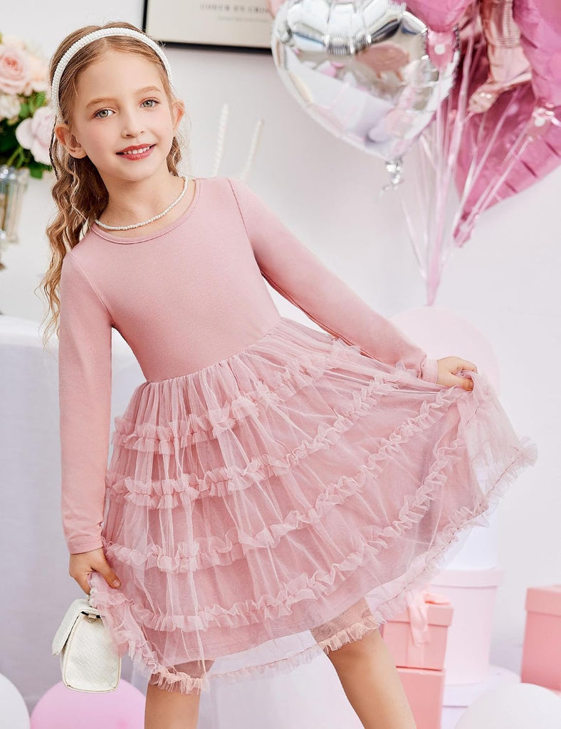 Toddler Girls Long Sleeve Ruffle Tiered Party Tulle Dresses