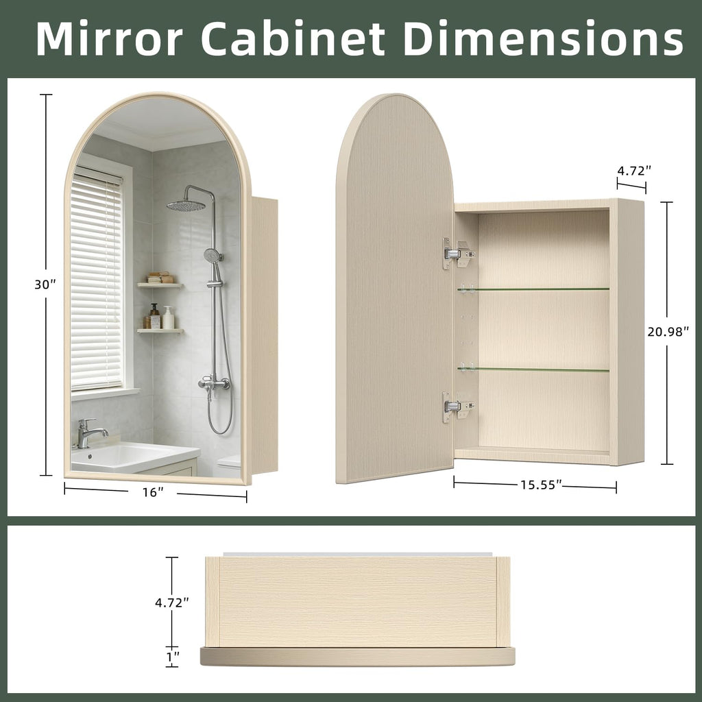 Arched Bathroom Medicine Cabinet Mirror Storage, NAT 16x30
