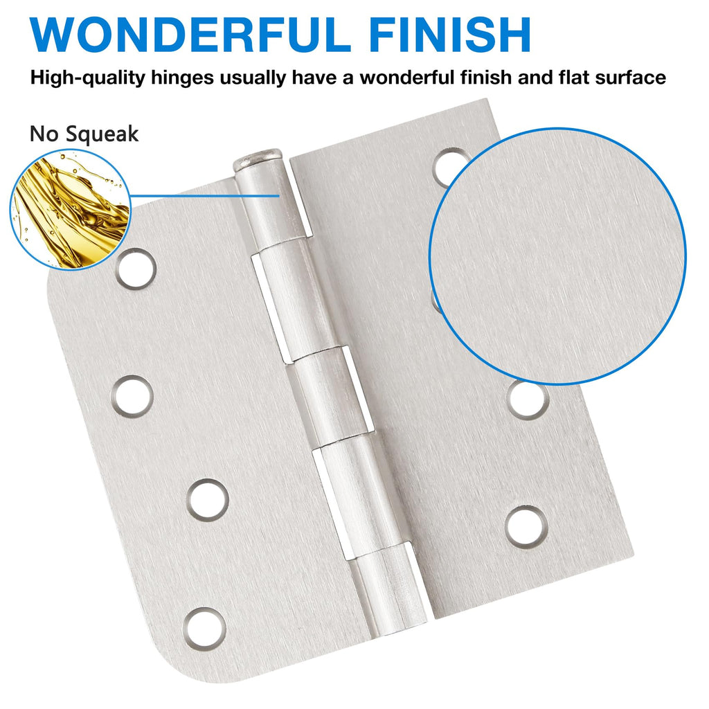 12 Pack Brushed Nickel Door Hinges 4" Square Rounded & 5/8" Radius Corners