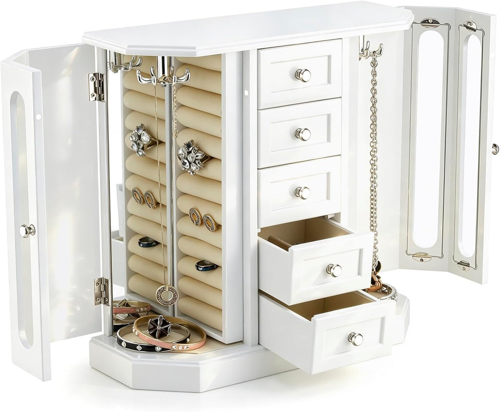 Vintage Jewelry Armoire with Mirror White - Set of 5
