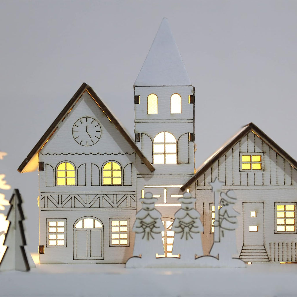 Christmas Wooden Advent Calendar House with 24 Drawers and LED-lit Scene, Countdown to Christmas Decoration to Fill