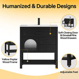 30" Black Freestanding Bathroom Vanity with Sink - Vanity Cabinet with Adjustable Feet