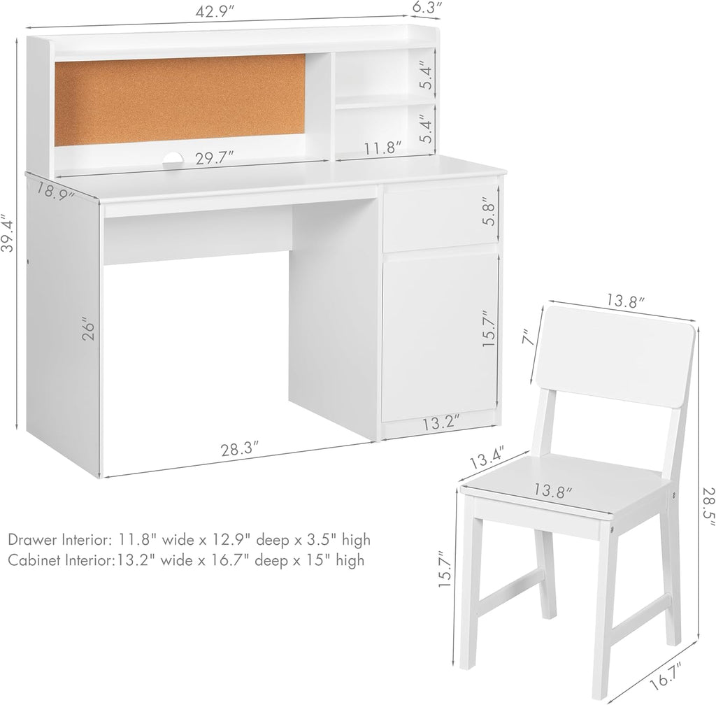 Wooden Kids Desk and Chair Set with Hutch and Storage for Ages 5-12