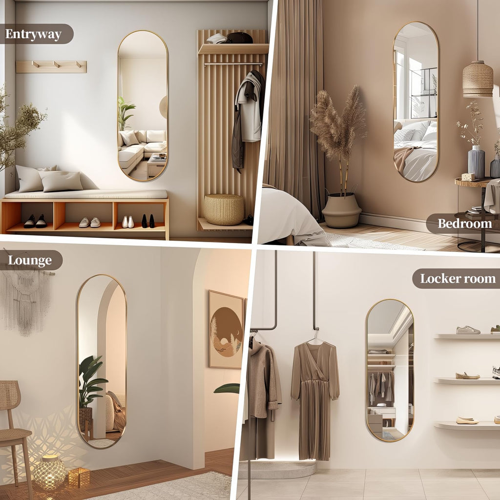 Oval Full Length, 65"×22" Wall-Mounted Floor with Metal Frame, Ultra-Clear Explosion-Proof Dressing, Simple and