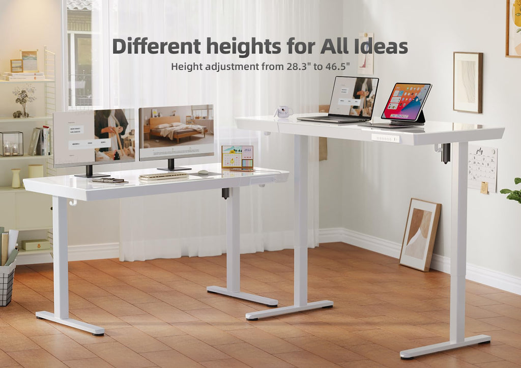 35" Small Glass Standing Desk with Drawers & USB Ports, Whole-Piece Glass Top Adjustable Height Desks, Quick-Install