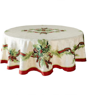 Christmas Ribbons Engineered Printed Fabric Table Cloth, Winter, Holiday and Christmas Tablecloth (7
