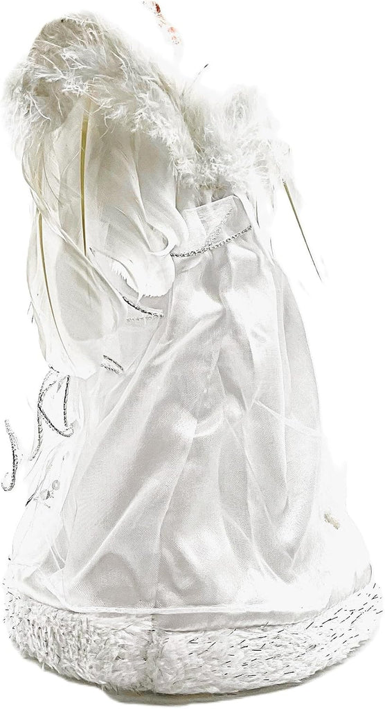 Ice Palace Lighted White and Silver Angel Christmas Tree Topper with Clear Lights, 12"