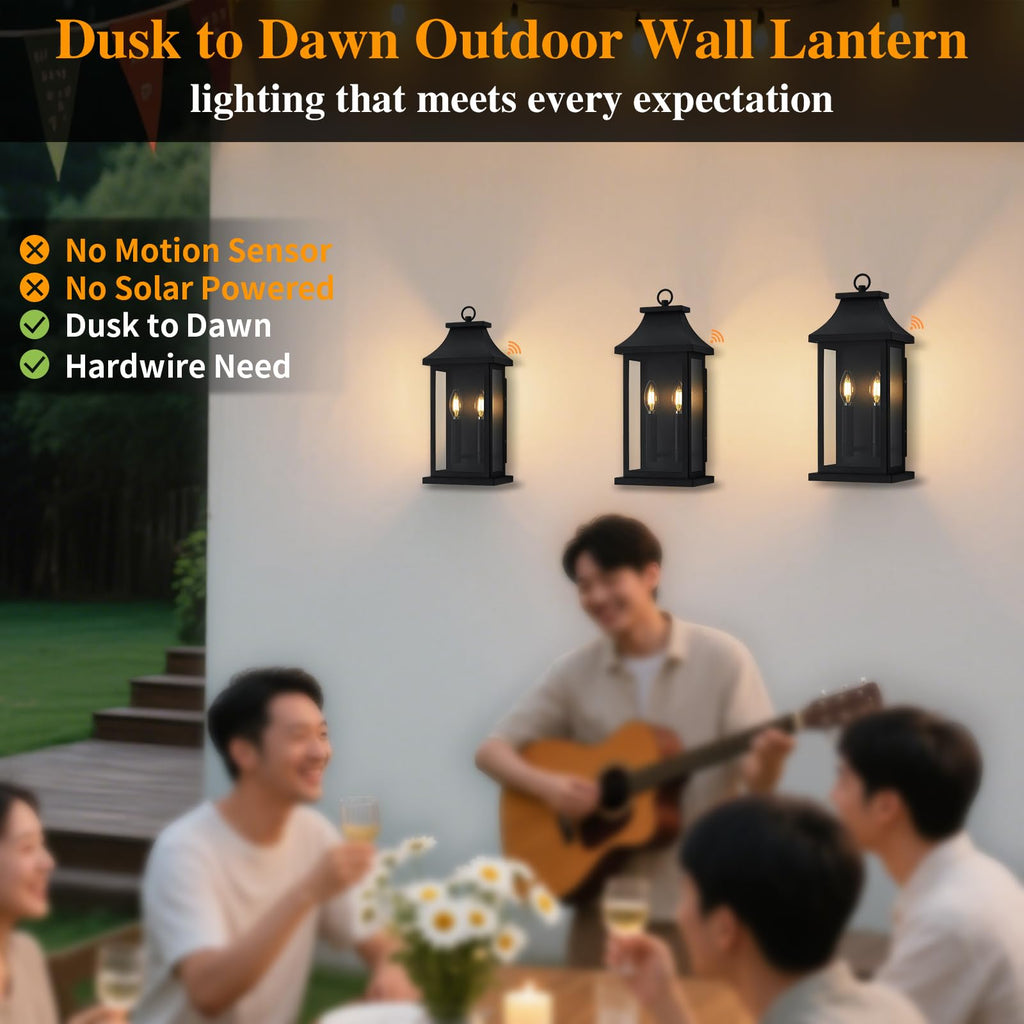 Dusk to Dawn Outdoor Wall Lantern, Black Outdoor Porch Lights, 18'' 2 Pack