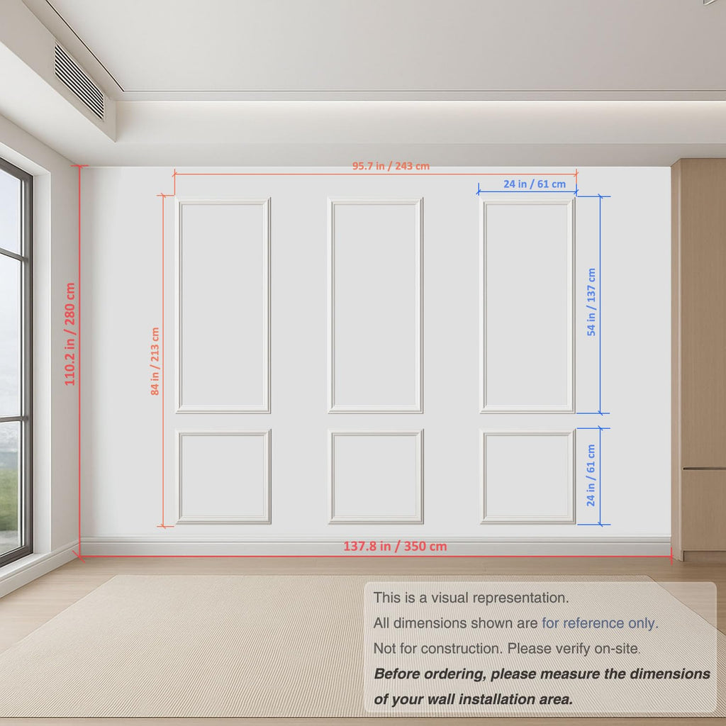 Set of 3 Peel and Stick Wall Molding Kit, Pre Cut Wainscoting Panels