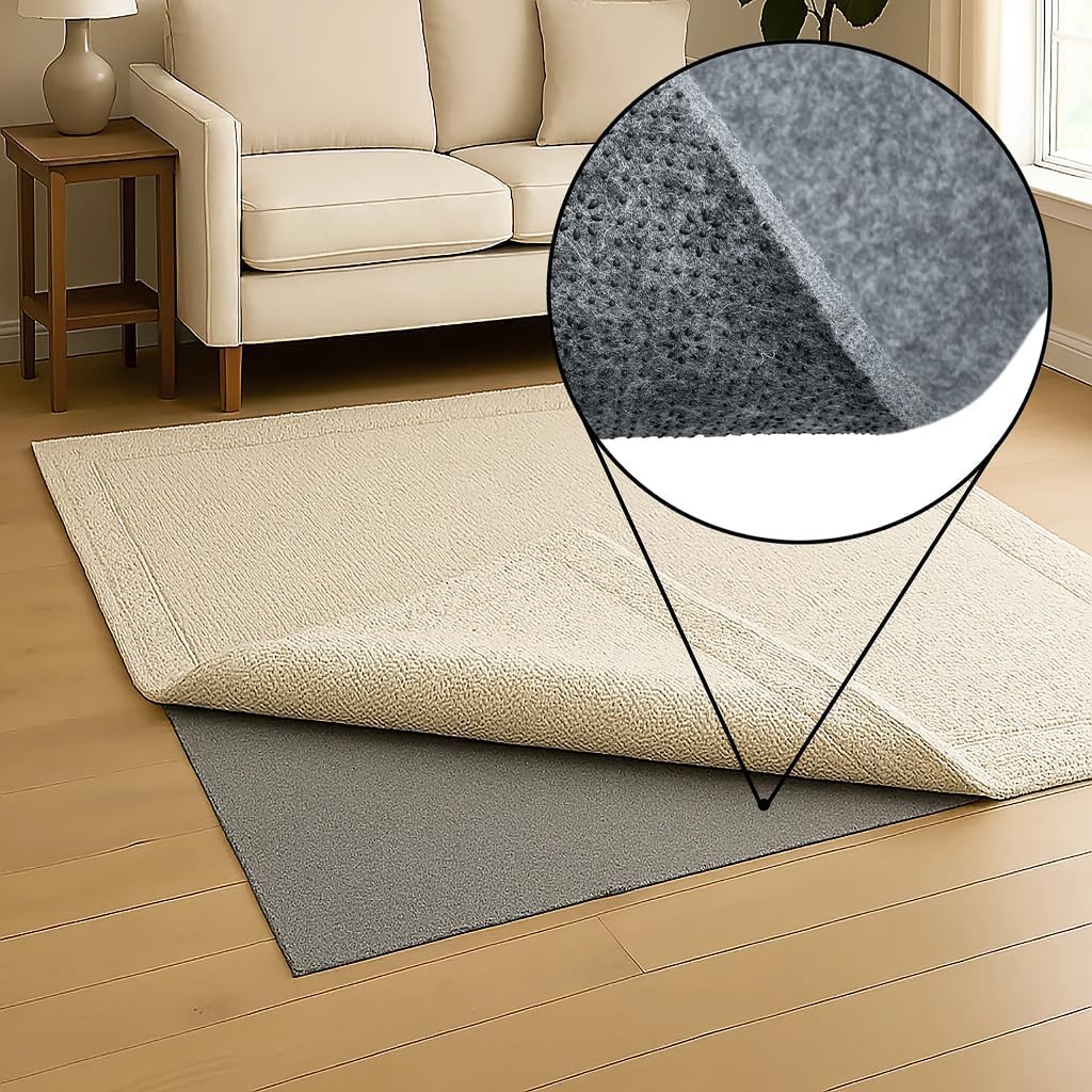 2x4 Feet Gray Rug Pad - 1/3 Inch Thick, Non-Slip, Cushioned Grip for Hard Floors - Set of 8