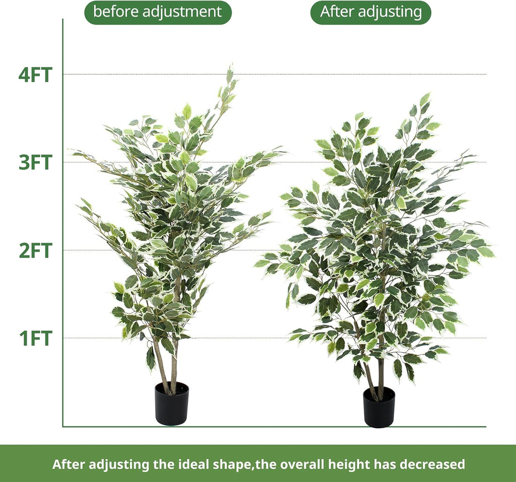 Artificial Ficus Tree - 4 FT Tall Silk Fake Tree with Pot - Lifelike Foliage & Branches Decor