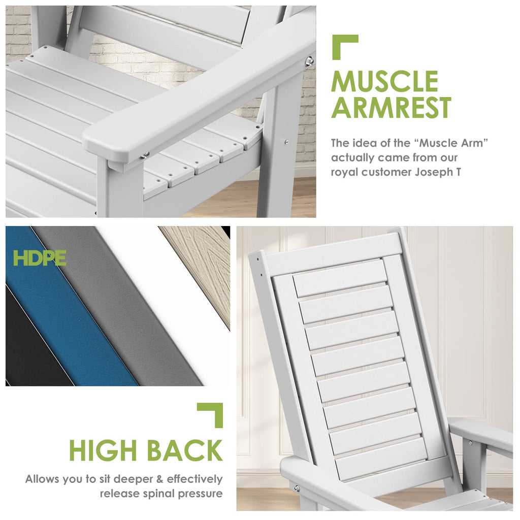 Outdoor Rocking Chairs Set, 2 Rockers w/ 1 Side Table, White