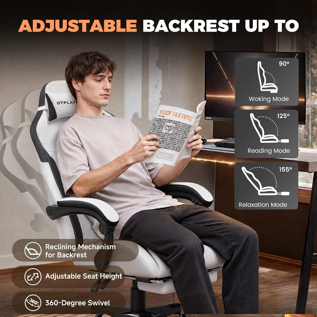 Gaming Chair with Footrest, Ergonomic Office Chair 400lbs Heavy Duty, Big and Tall Computer Desk Chair with Lumbar