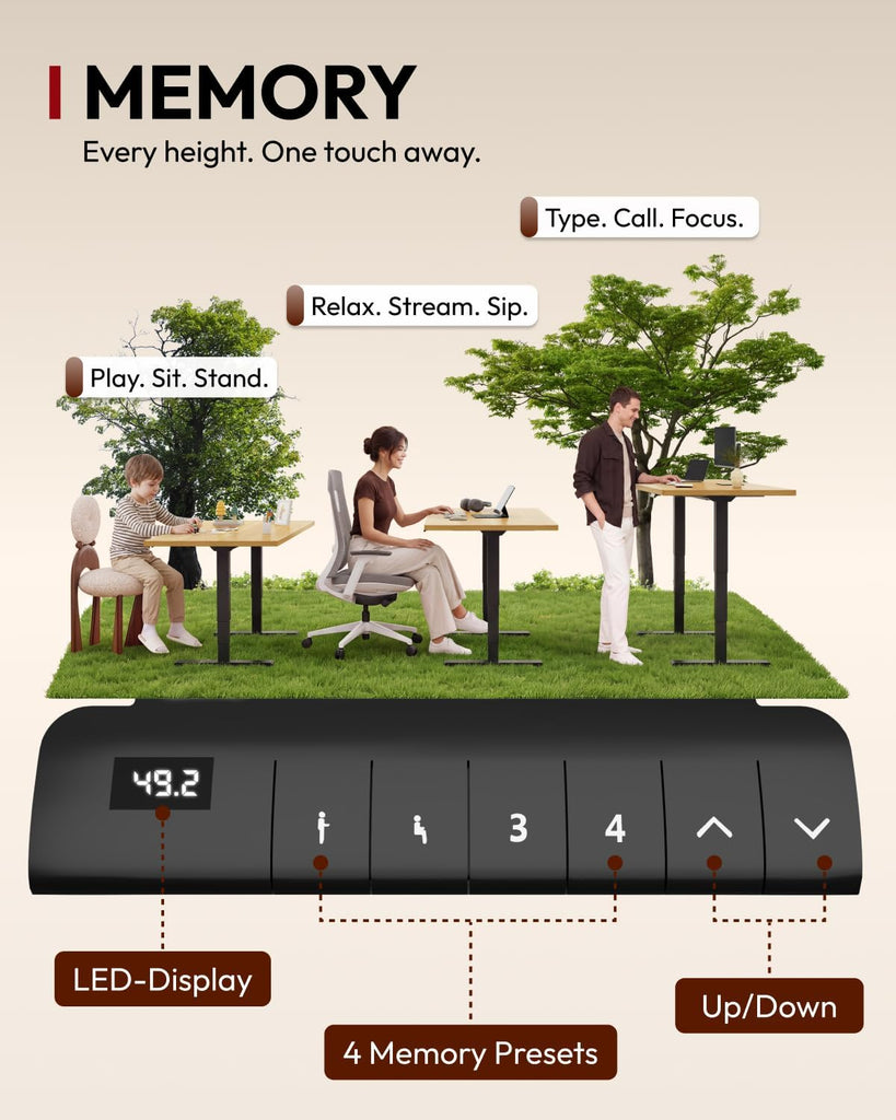 Dual Motor Standing Desk 220lbs Height Adjustable Desk | 48"x30" Spacious One-Piece Maple Desktop & Black Frame, 4
