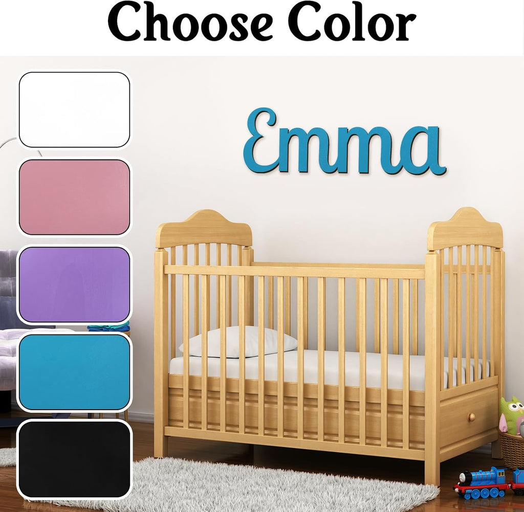 Wood Baby Name Sign - Personalized Nursery Wall Decor, 5 colors, 8 fonts, multiple sizes | Solid wood | Easy tape