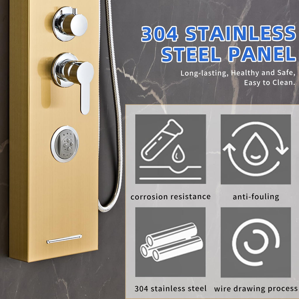 Multi-Function Shower Panel Tower System 6 in1 Shower Panel Tower with Powerful Body Massage, Rainfall