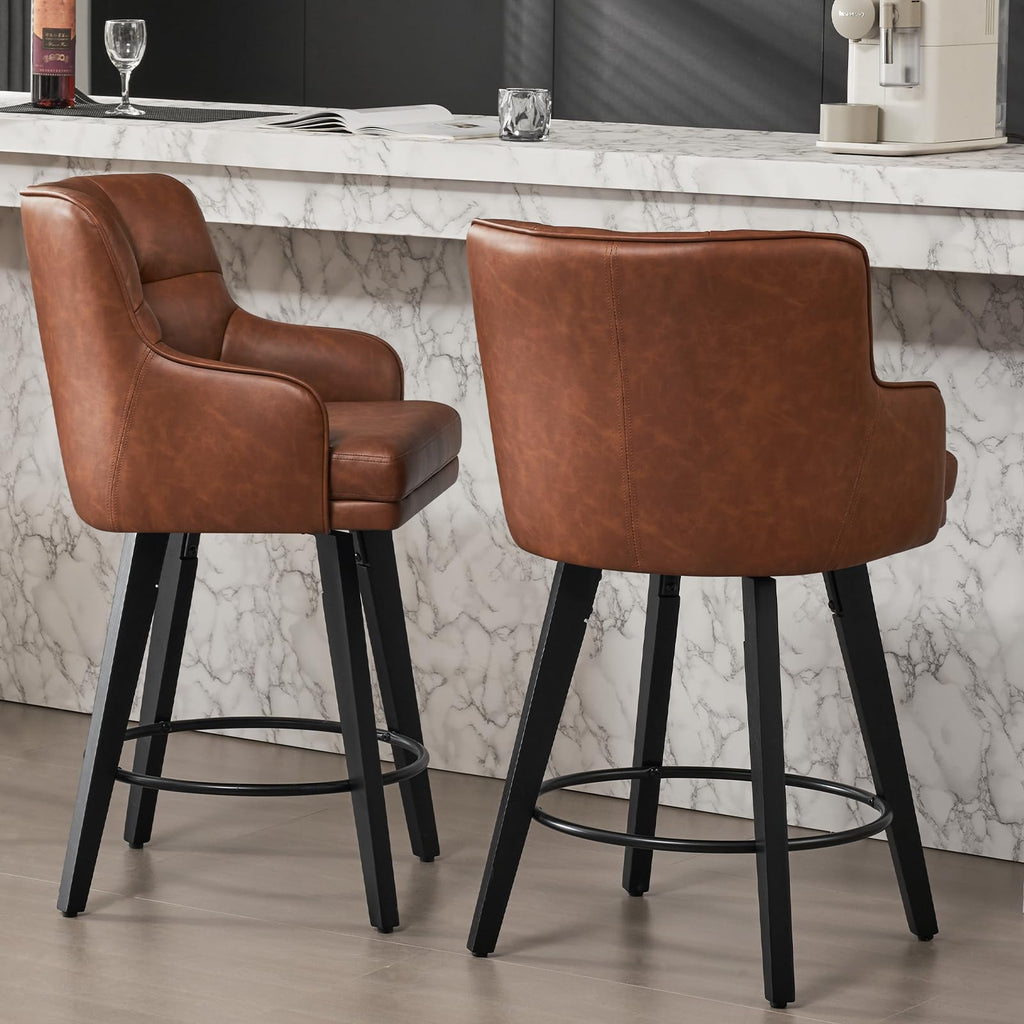 360°Swivel Counter Height Bar Stools with Back, 30 inch Solid Wood Legs, Bar Stool Modern Kitchen Island Chairs, Faux