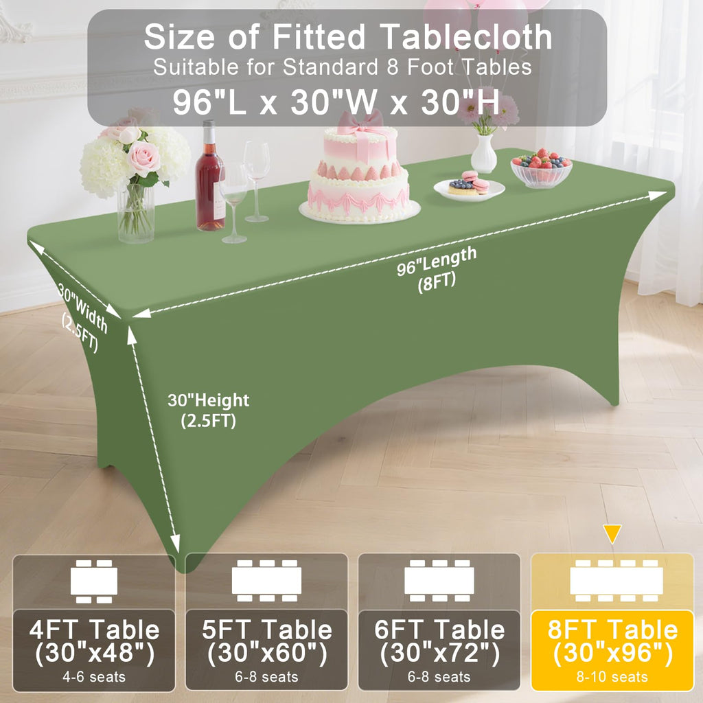 2 Pack Spandex Table Cloth 8FT, Elastic Fitted Sage Green Tablecloth