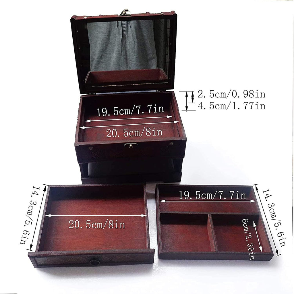 Wooden Jewelry Box with Mirror Classical Wood Jewlery Storage Box