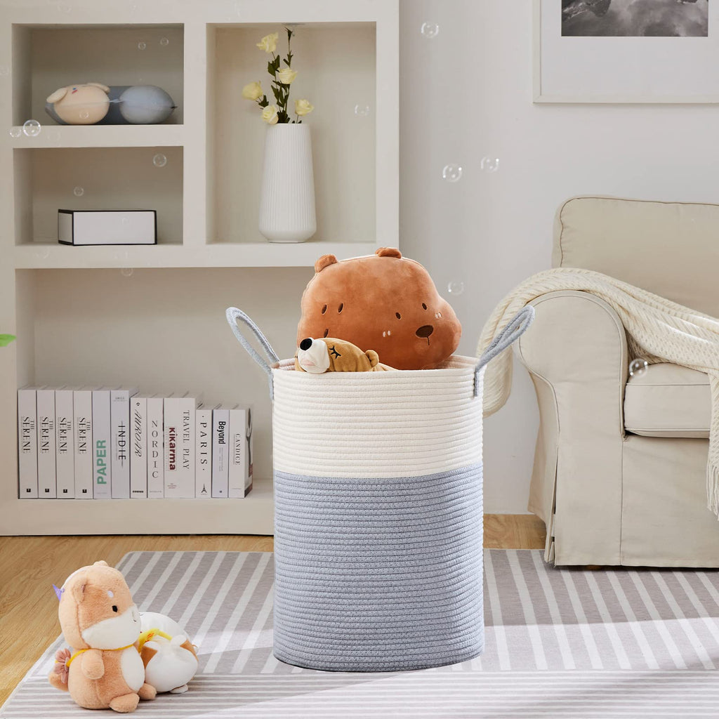 72L Tall Woven Laundry Basket Hamper, Grey White