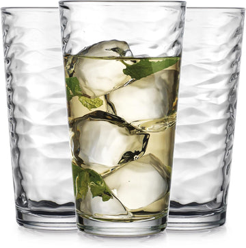 Hammered Glass Cups. Cocktail Drinking Glasses Set of 6 Tall Kitchen Glasses, 17 oz Water Glassware , Juice, Beer