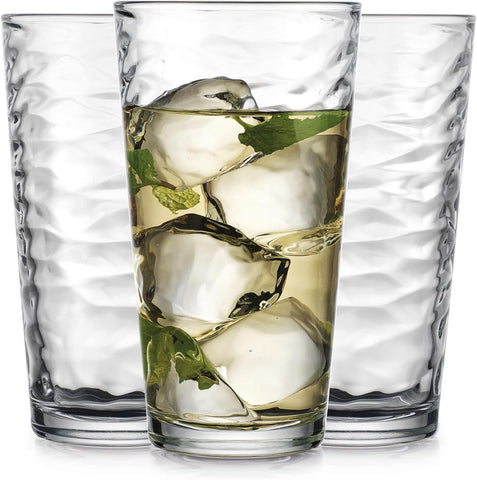 Hammered Glass Cups. Cocktail Drinking Glasses Set of 6 Tall Kitchen Glasses, 17 oz Water Glassware , Juice, Beer