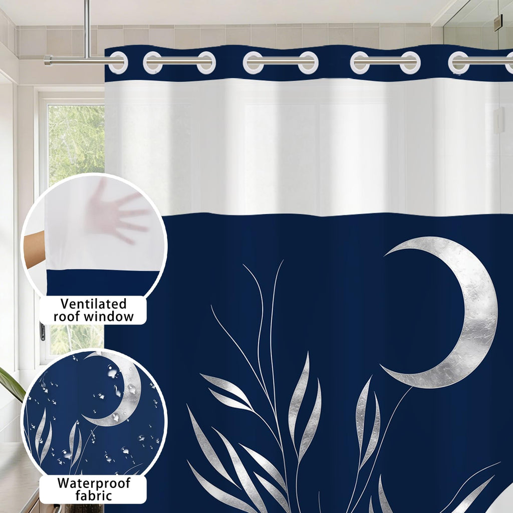 No Hook Boho Shower Curtain and Liner Set 71 x 74 Inch