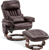 Modern Reclining Swivel Lounge Chair and Ottoman — Brown Faux Leather