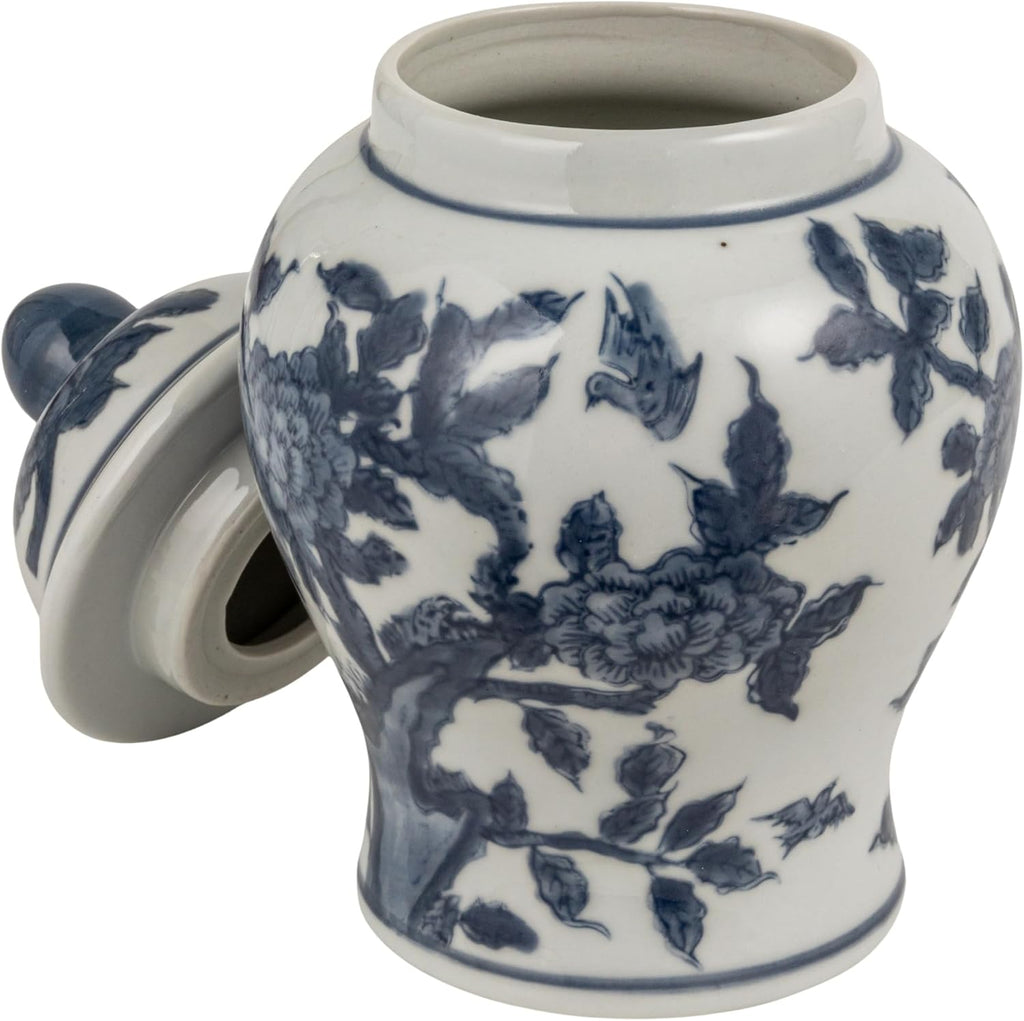 Decorative Ceramic Ginger Jar with Domed Lid, Blue & White