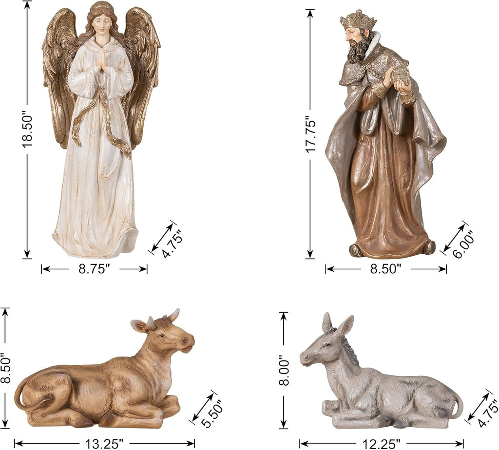 10-Piece Nativity Figurines Sets for Christmas Indoor, Oversized Brown Nativity Figurines Sets, Resin Xmas Nativity