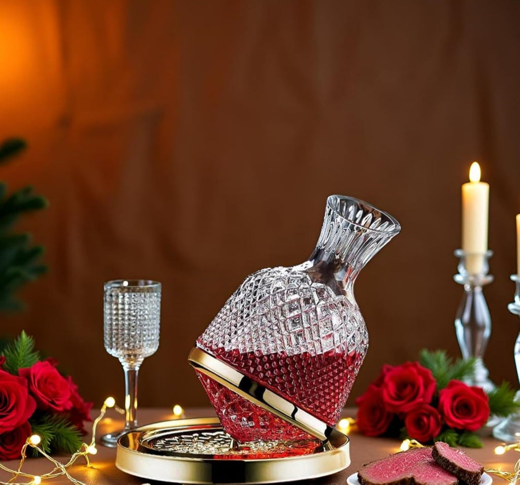 Crystal Wine Decanter Set, Spinning Red Wine Aerator Carafes Glass,1.5L
