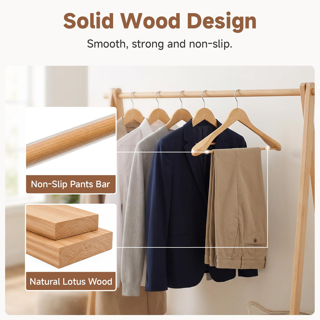 Wooden Hangers 10 Pack, Extra Wide Shoulder Suit Hangers