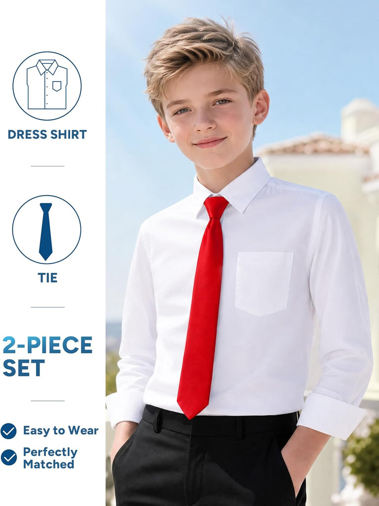 Boys' Long Sleeve Button-Down Dress Shirt with Pre-Tied Tie