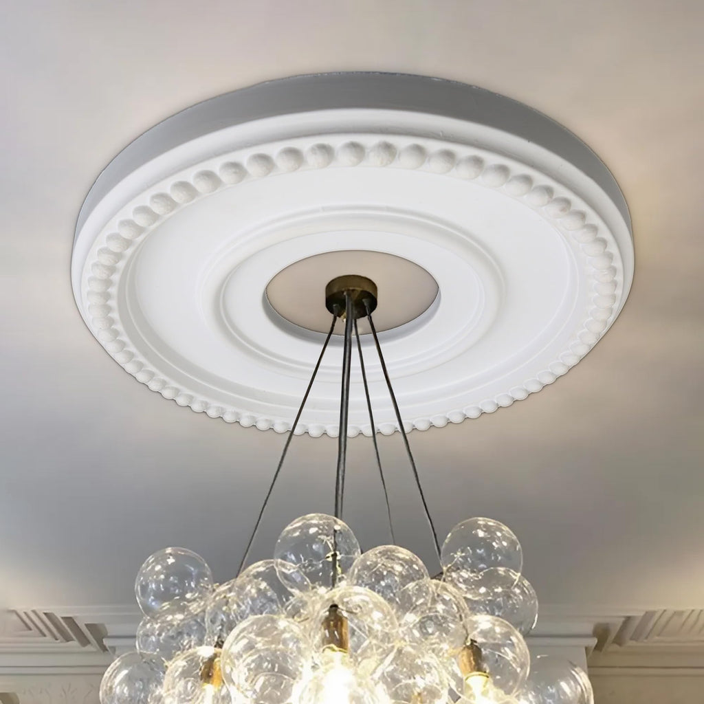 12 Inch OD x 4inch ID White Ceiling Medallion Plate - PU Plastic Decorative Cover for Fan, Light Fixtures, Chandelier