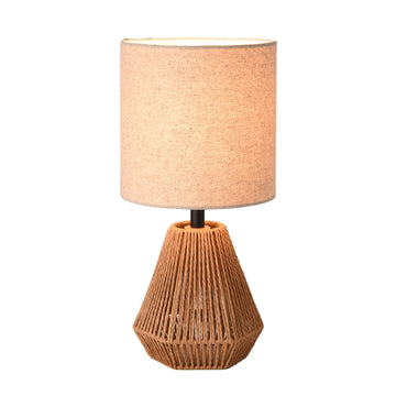 Rattan Table Lamp, Small Nightstand Lamp with Linen Fabric Lampshade, Desk Lamp Home Office
