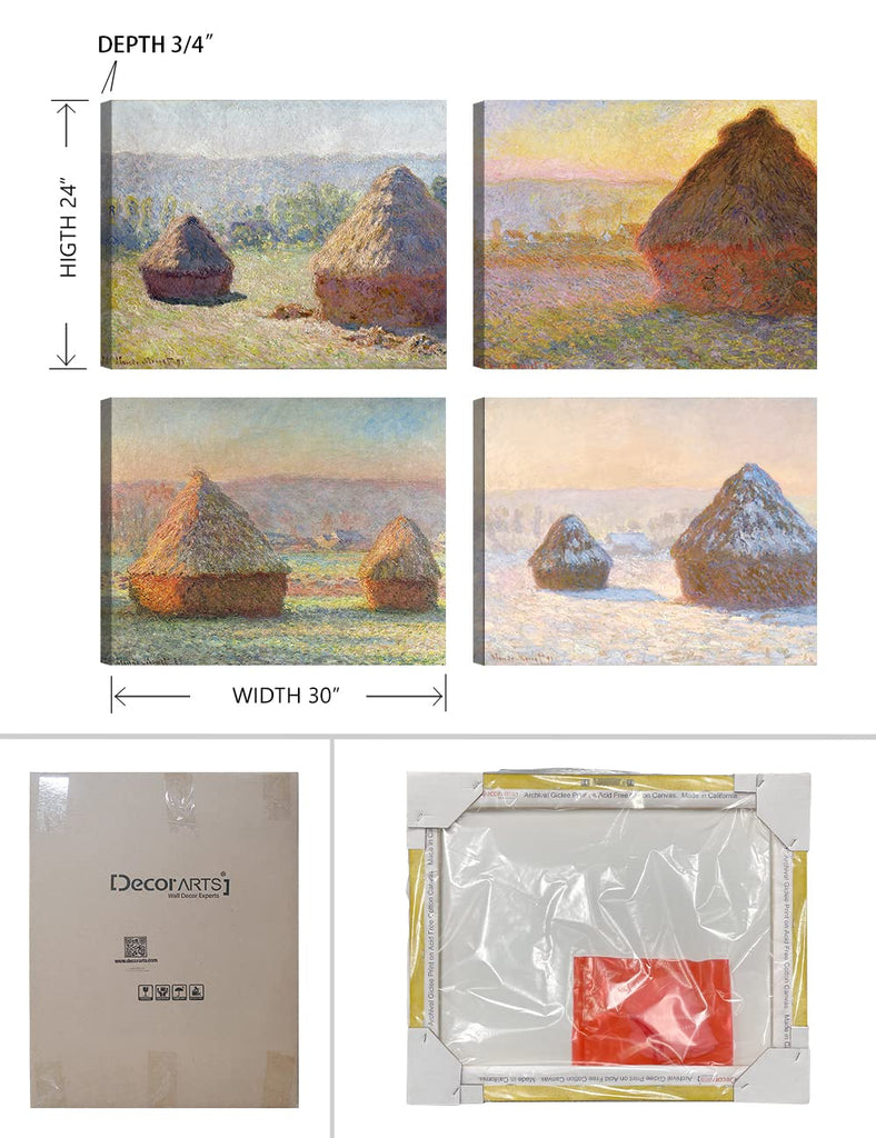 Claude Monet Canvas Wall Art, Haystacks Set of 4, 30x24''