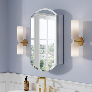 20" x 32" Bathroom Oval Medicine Cabinet, Beveled Edge Mirror Cabinet, Medicine Cabinet with Adjustable Shelves