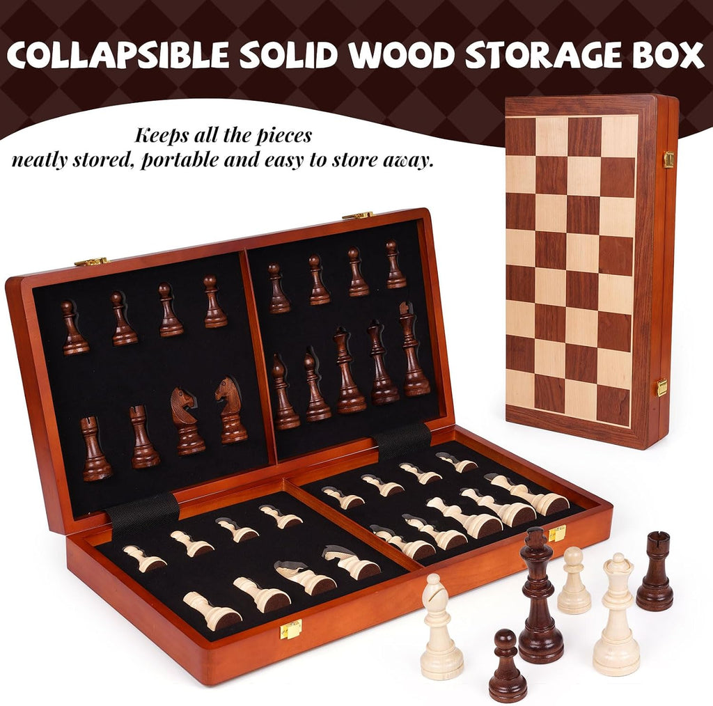 20 Inch Super Large Wooden Chess Set, Hand-Carved Wooden Chess Pieces with 4.5" King, Built-in Storage & 2 Extra