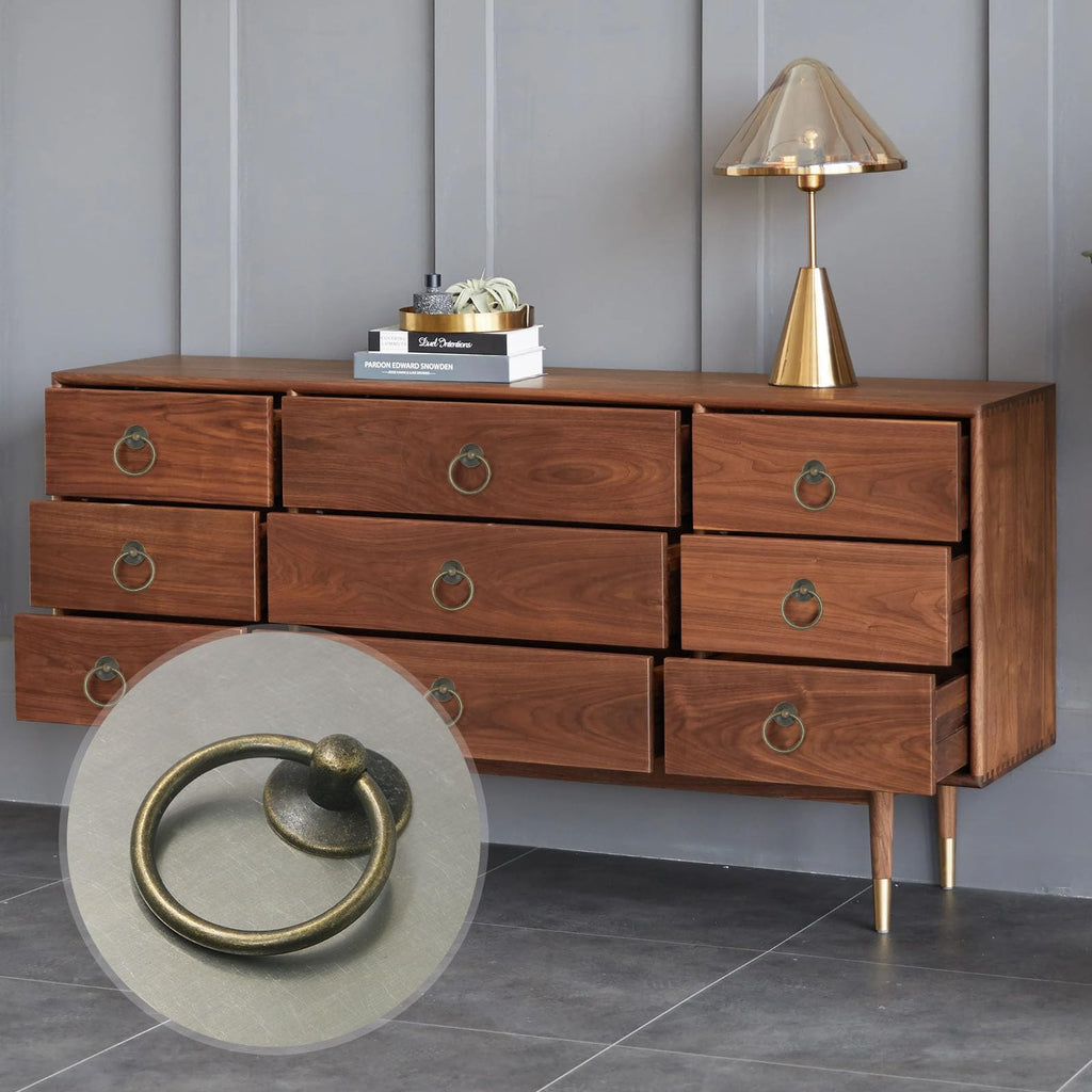 12pcs Drop Ring Drawer Pulls - Antique Brass