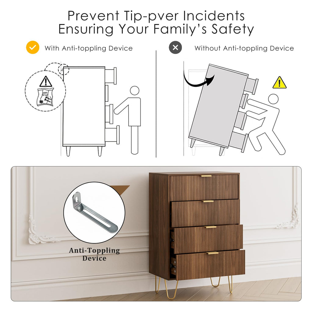 4 Drawer, Drawer Chest, Tall Storage Chest Cabinet Organizer Unit with Gold Metal Legs, Nightstand, Closet, Hallway
