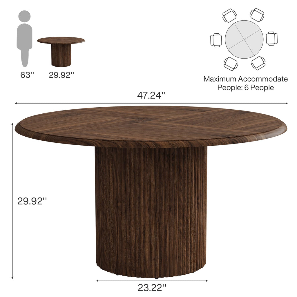 47" Round Dining Table for 4, Farmhouse Kitchen Table with Metal Base, Modern Small Dinner Table (Chairs Not Included)