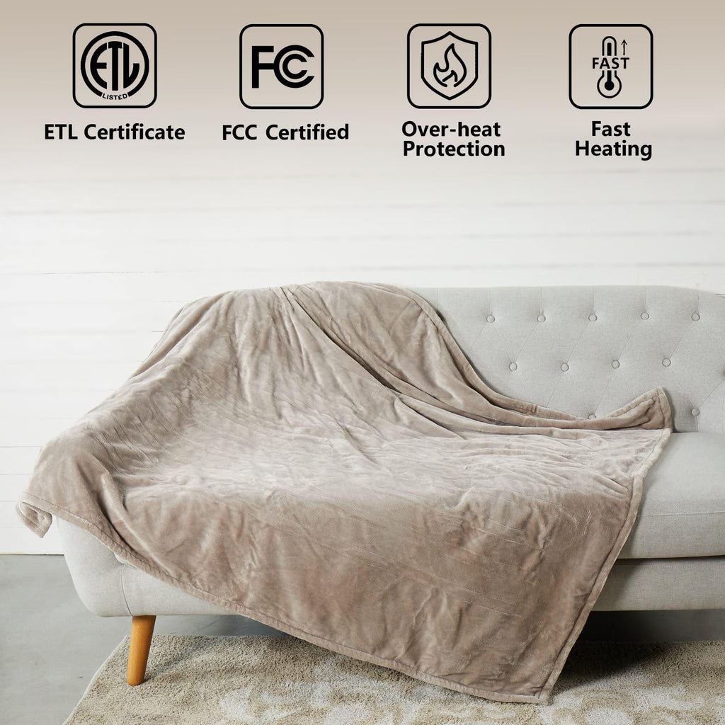 Heated Blanket Throw, Ultra Soft 2-Layer Flannel Electric Blanket