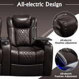 Home Theater Seating,Top-Grain Leather Recliner Sofa, Zero Gravity Power Reclining Couch with Ambient LED Lights