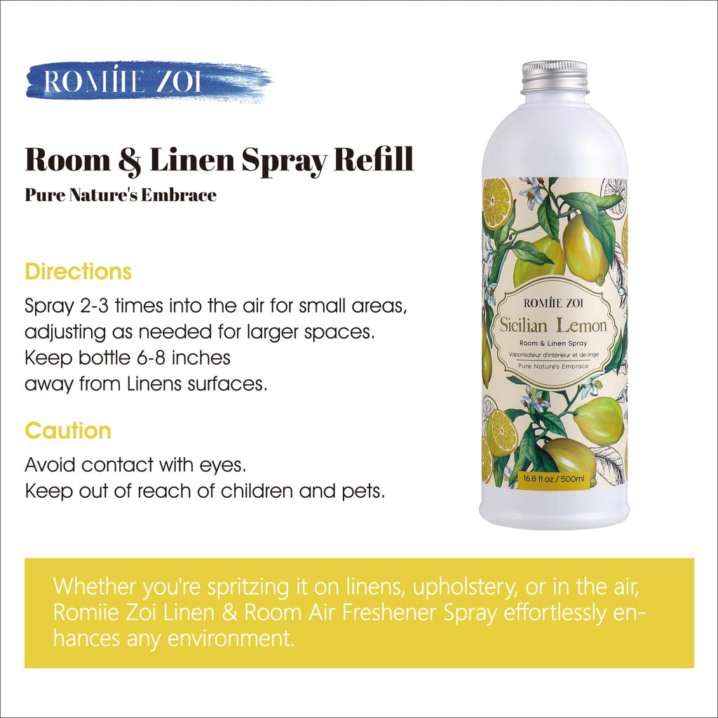 Lemon Room Spray Refill - 500ml / 16.8 Fl Oz - Invigorating and Zesty Scent for a Fresh, Energizing Home