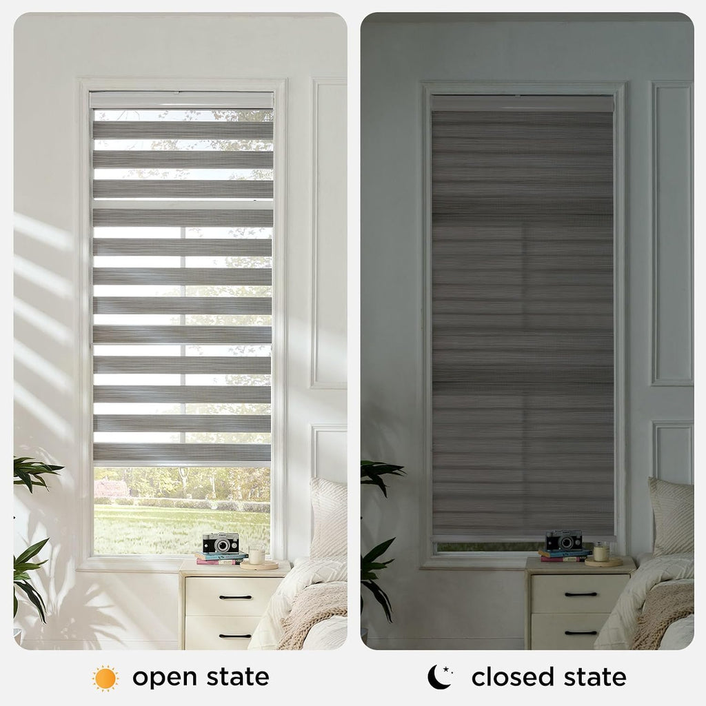 Cordless Zebra Blinds for Windows, Dual Layer Free-Stop Zebra Shades Privacy Light Control for Day and Night, Light