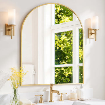 Arched Wall Mirror 40x30 Inch Gold Bathroom Vanity Mirror with Metal Frame