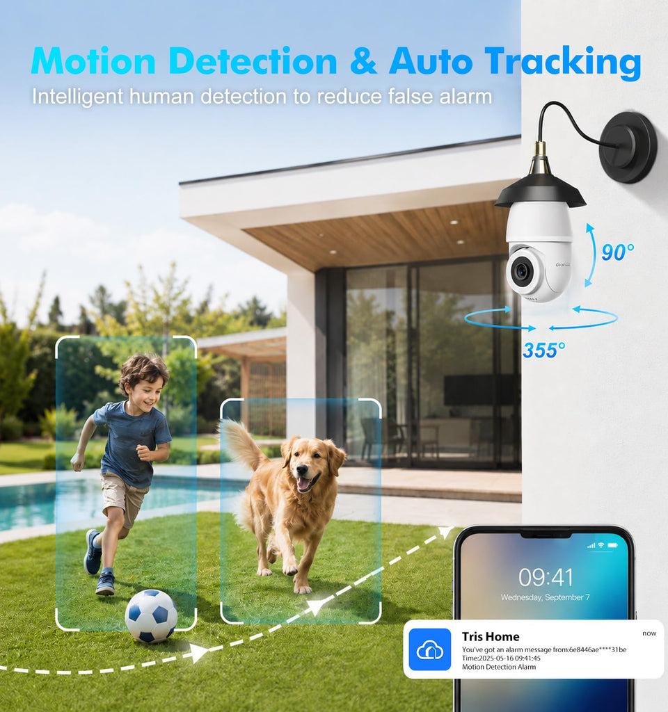 Light Bulb Security Camera, 2K 5GHz WiFi Camera for Outdoor, Spotlight, 2 Pack