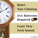 Pendulum Wall Clock Battery Operated - Real Wood Regulator Clock - Schoolhouse Design with Pendulum - Quiet, Non-Chiming - Wooden Wall...