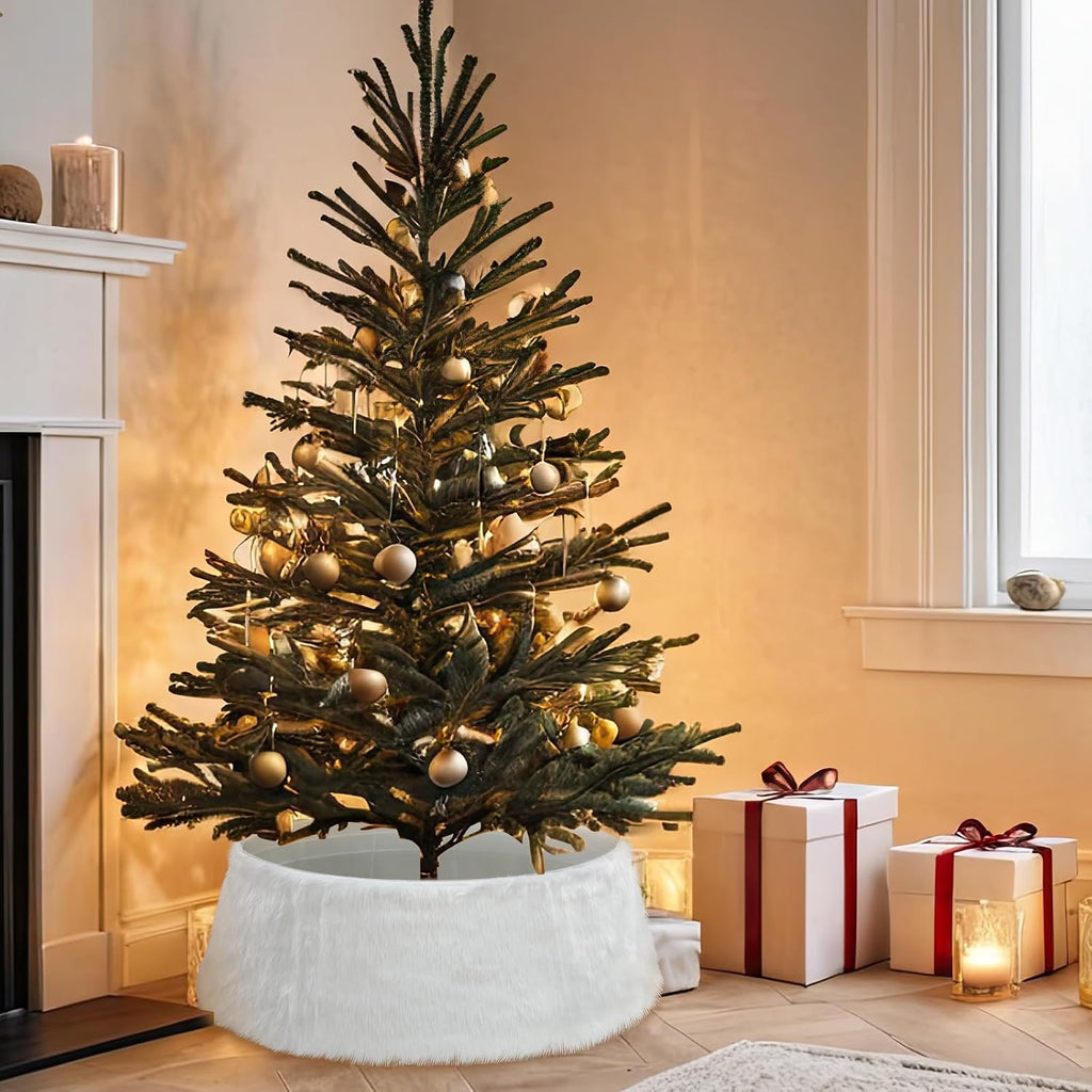 30 Inch Christmas Tree Collar Faux Fur Plush Christmas Collar Adjustable Rustic Tree Collar for Artificial Trees Home